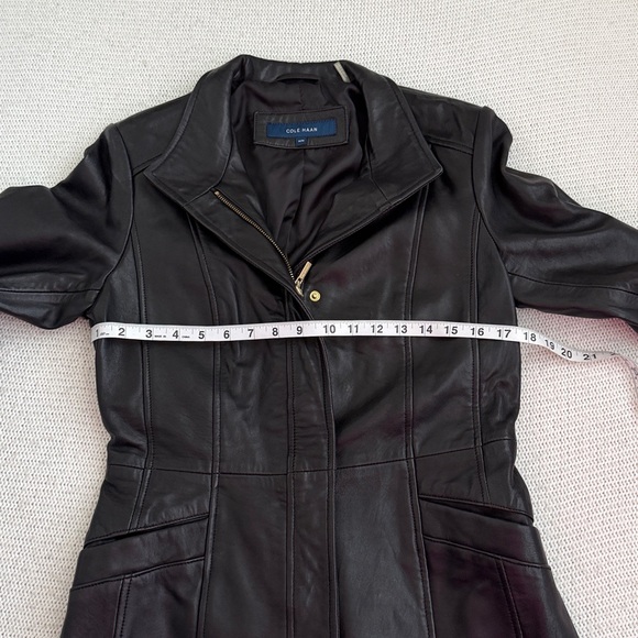 Cole Haan 100% Genuine Leather Trench Coat Black Size Medium - Picture 3 of 8